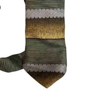 Bellini Abstract Silk Tie Gold Olive Brown Geometric 4" Wide